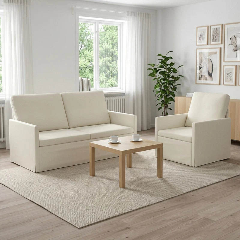 Sofa Set 2 pcs Cream Corduroy Fabric