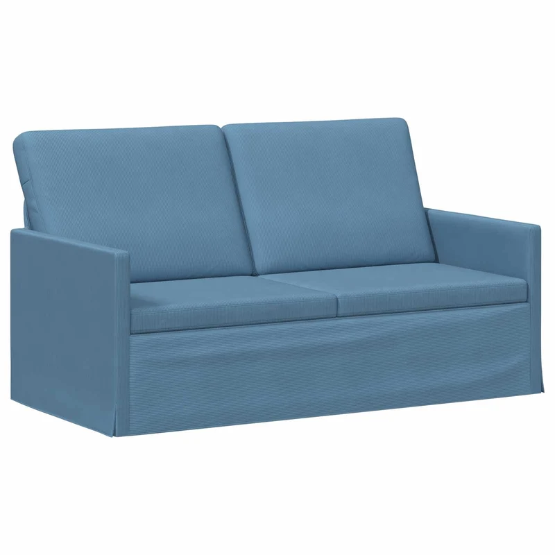 Sofa Set 2 pcs Blue Corduroy Fabric