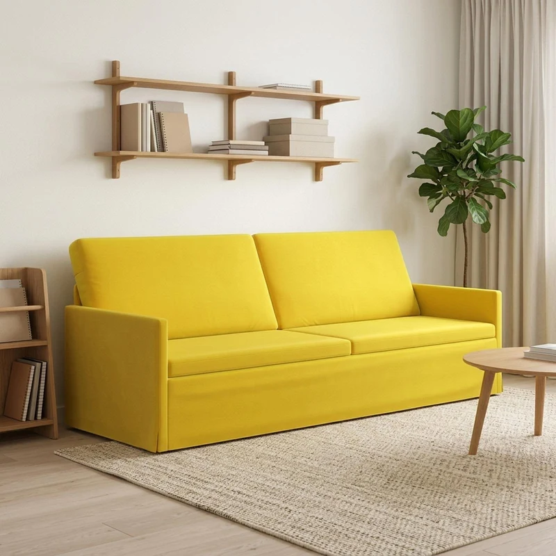 3 Seater Sofa Yellow 220 x 81 x 82 cm Velvet