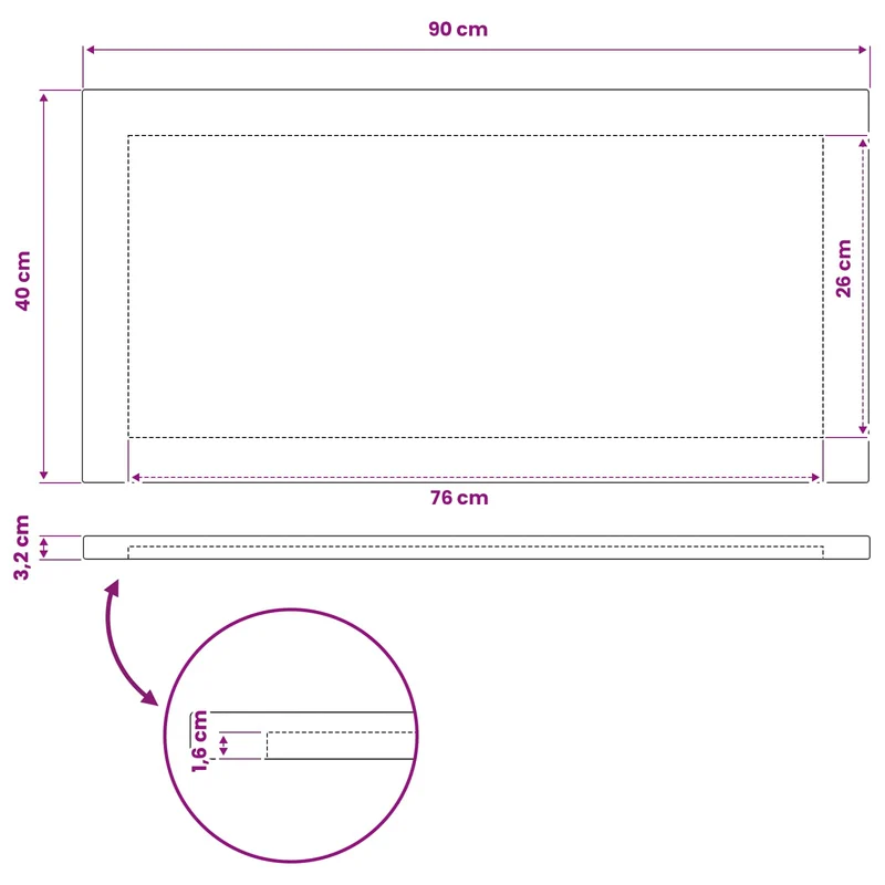Rectangular Table Top 90 x 40 x 3.2 cm Rectangular