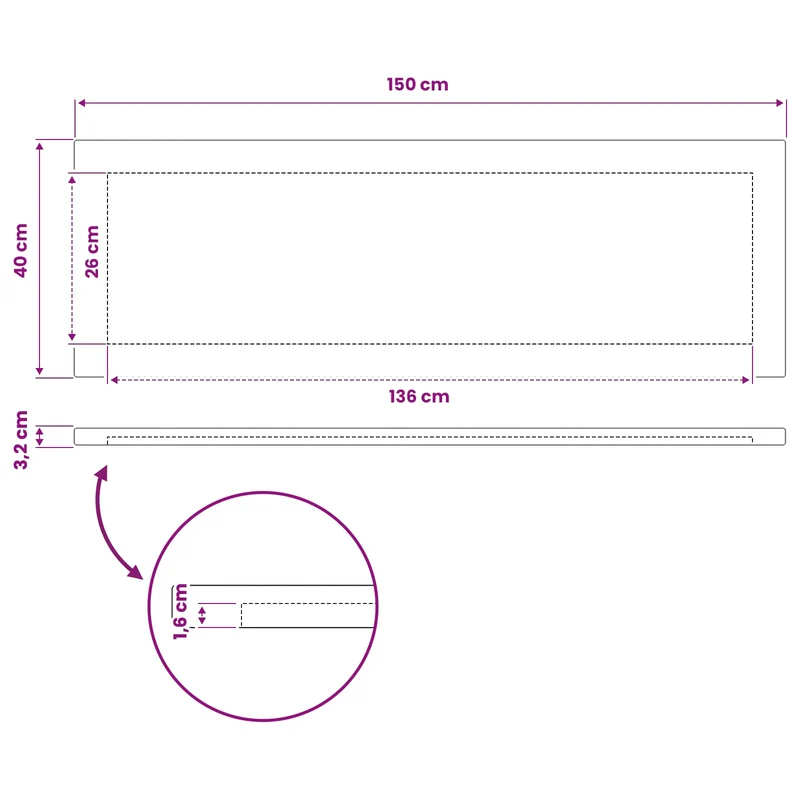 Rectangular Table Top 150 x 40 x 3.2 cm Rectangular