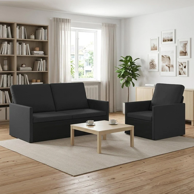 Sofa Set 2 pcs Black Fabric