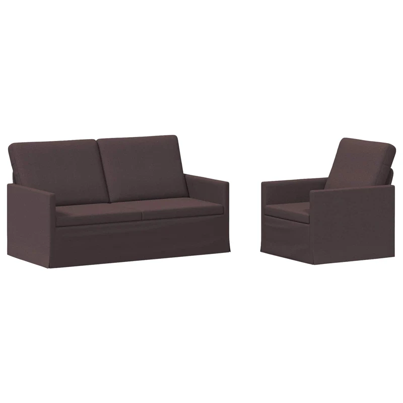Sofa Set 2 pcs Dark Brown Fabric
