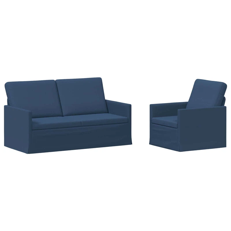Sofa Set 2 pcs Blue Fabric