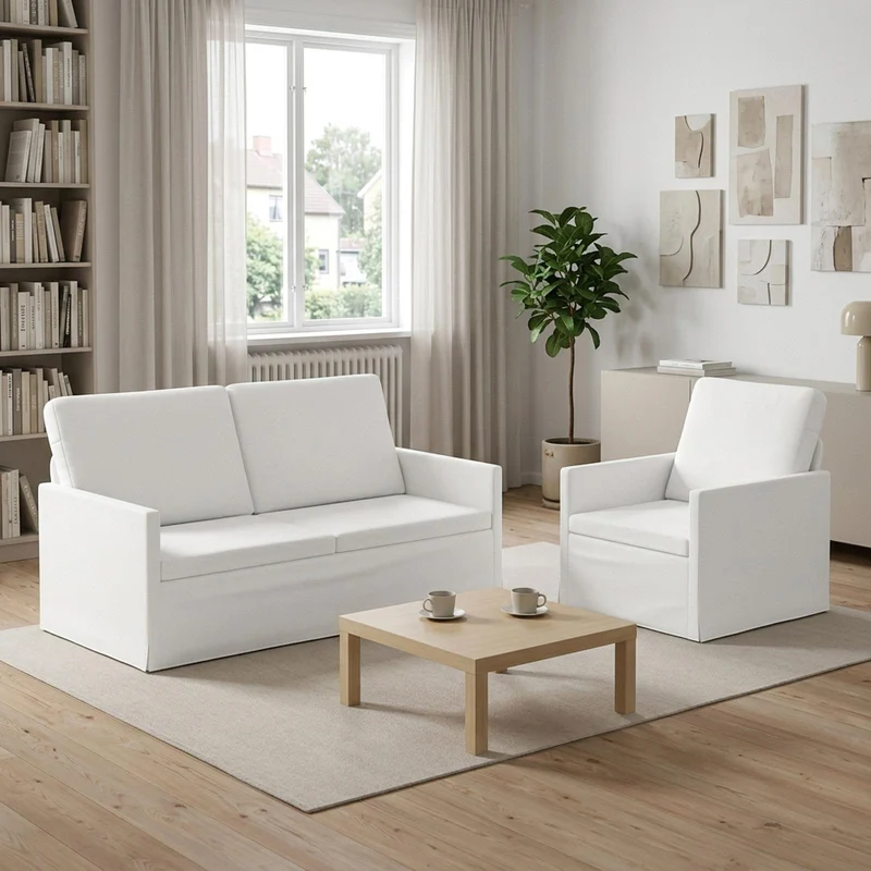 Sofa Set 2 pcs White Fabric