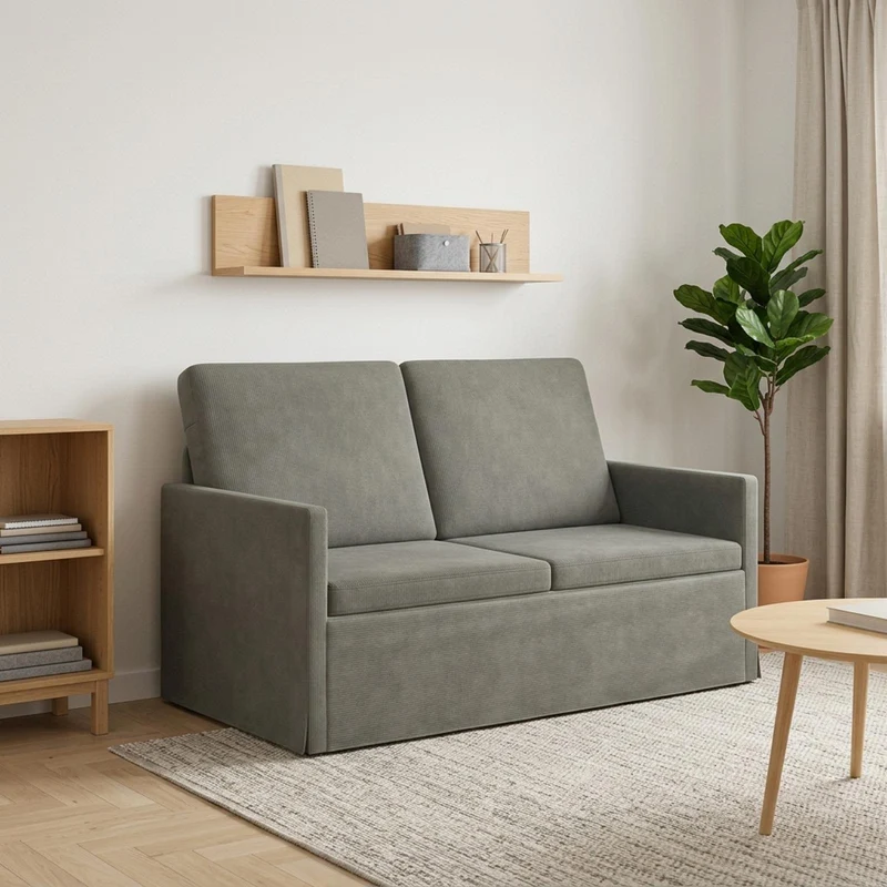 2 Seater Sofa Light Grey 130 x 81 x 82 cm Corduroy Fabric