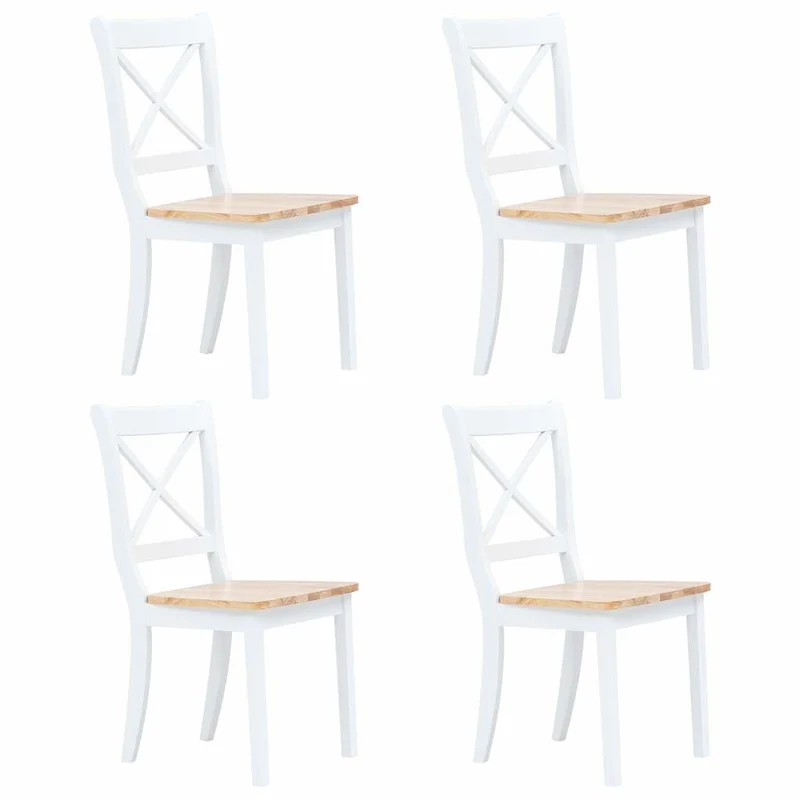 Dining Chairs 4 pcs White and Natural Solid Rubber Wood