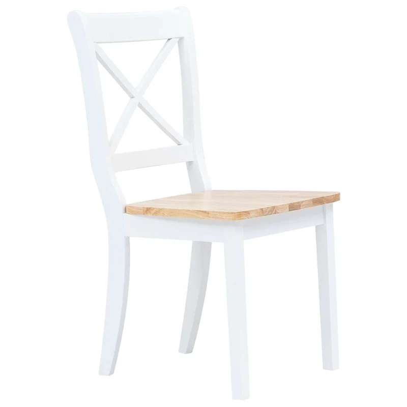 Dining Chairs 4 pcs White and Natural Solid Rubber Wood