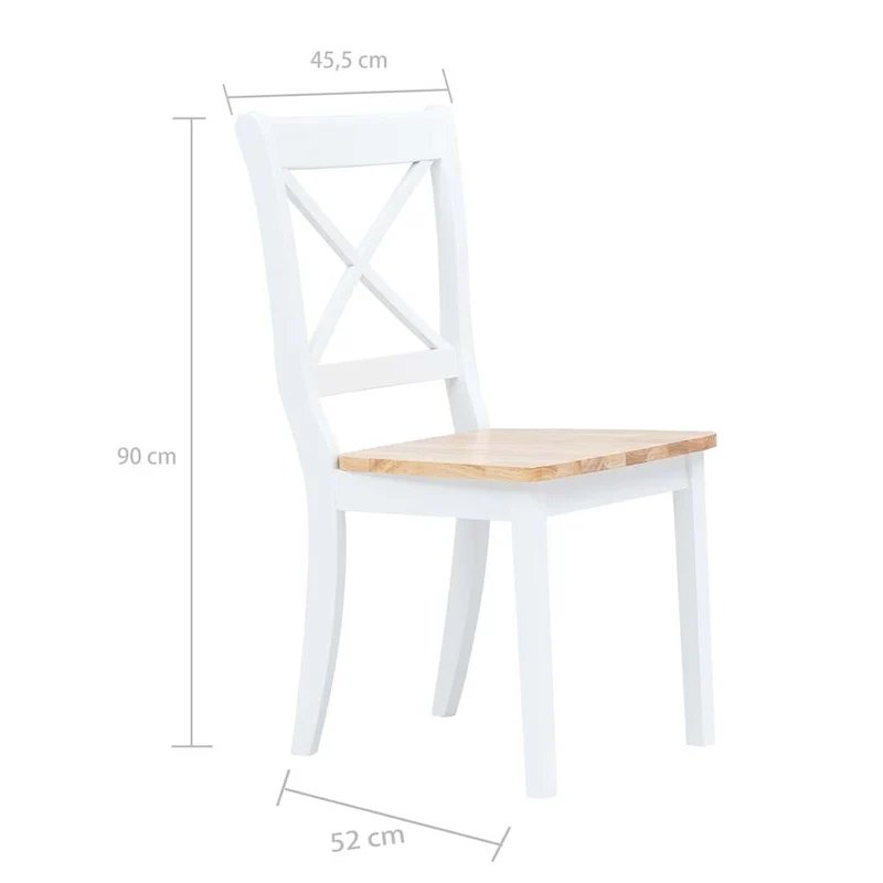 Dining Chairs 4 pcs White and Natural Solid Rubber Wood