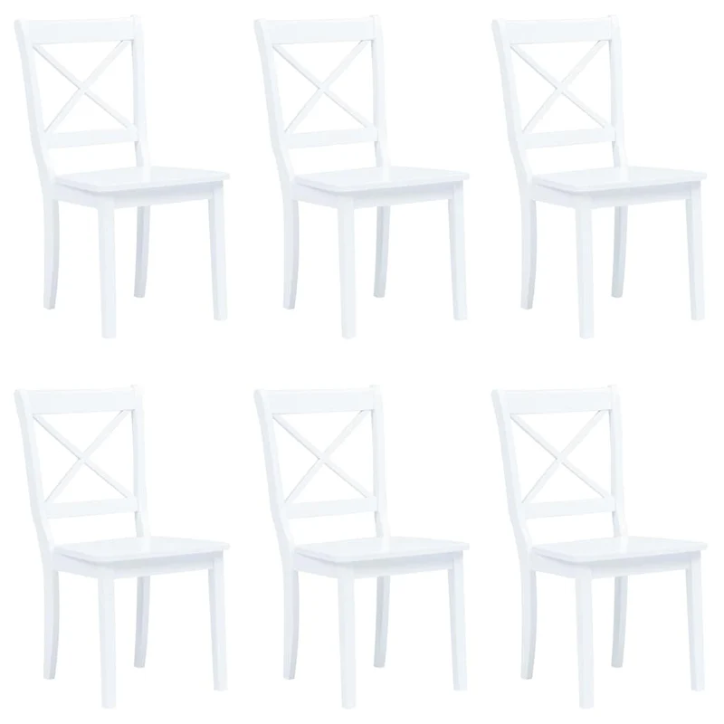 Dining Chairs 6 pcs White Solid Rubber Wood