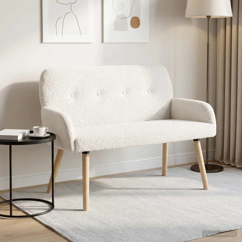 2 Seater Sofa with Solid Wood Legs Cream Bouclé