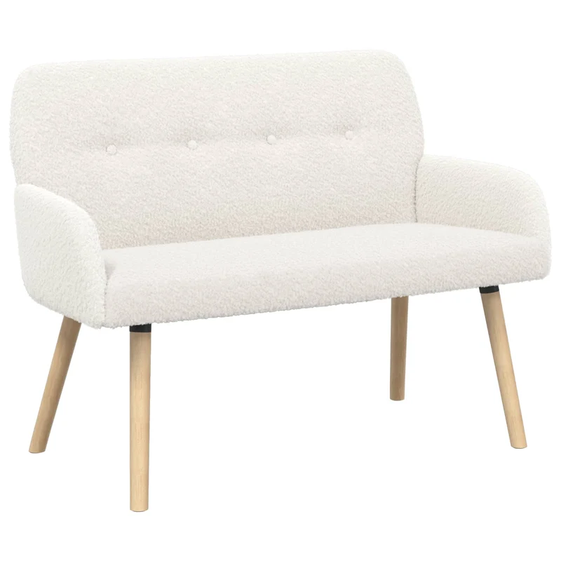 2 Seater Sofa with Solid Wood Legs Cream Bouclé