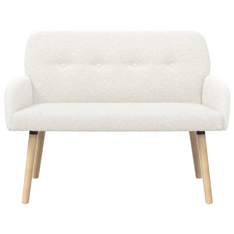 2 Seater Sofa with Solid Wood Legs Cream Bouclé