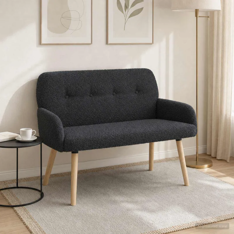 2 Seater Sofa with Solid Wood Legs Dark Grey Bouclé