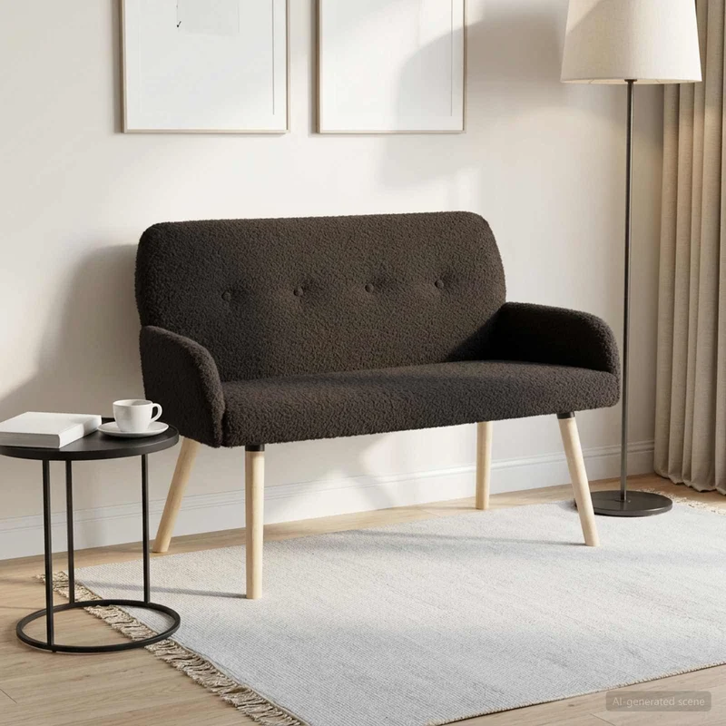 2 Seater Sofa with Solid Wood Legs Black Bouclé