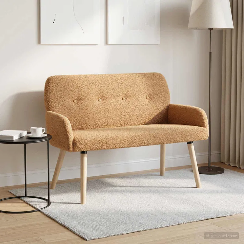2 Seater Sofa with Solid Wood Legs Beige Bouclé