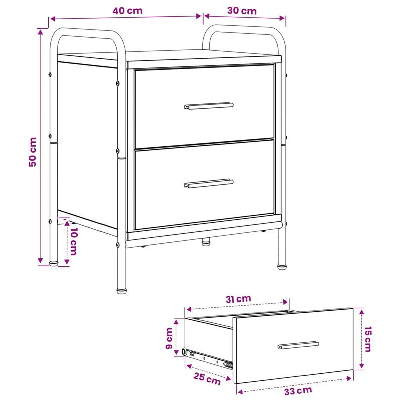 Bedside Cabinet 2 pcs Artisan Oak 40 x 30 x 50 cm