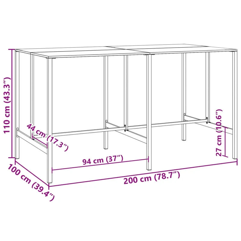 Bar Table Black 200x100x110 cm Powder-coated Steel