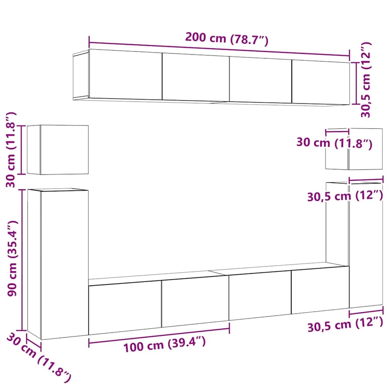 8 Piece TV Cabinet Set Sonoma Oak Engineered Wood