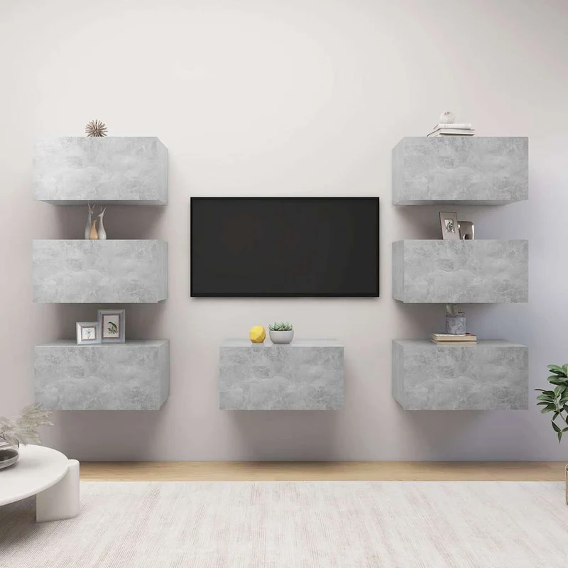 7 Piece TV Cabinet Set Concrete Grey 30,5x30x60 cm Engineered Wood