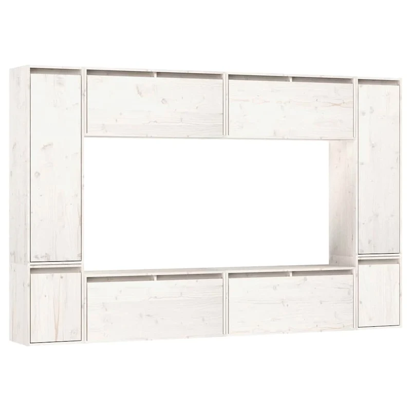 8 Piece Wall-mounted TV Cabinet Set White Solid Wood Pine