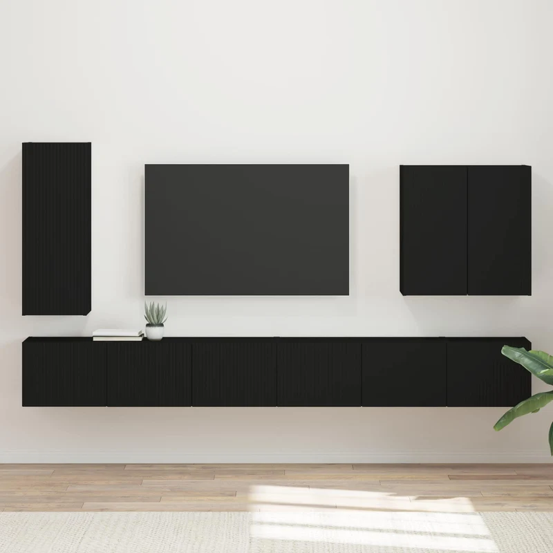 TV Wall Cabinet Set 6 pcs Black