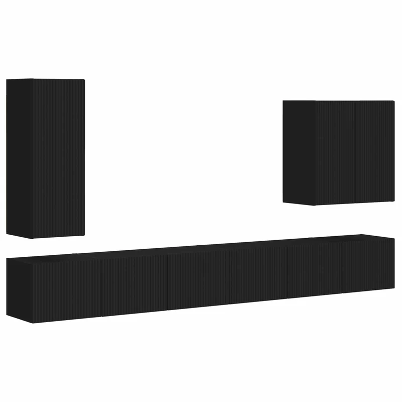 TV Wall Cabinet Set 6 pcs Black
