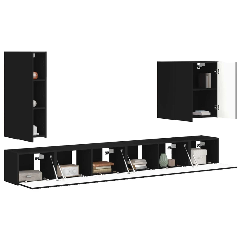 TV Wall Cabinet Set 6 pcs Black