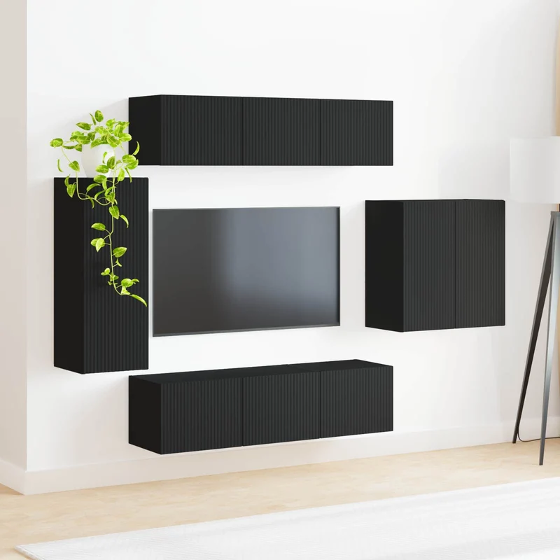TV Wall Cabinet Set 6 pcs Black