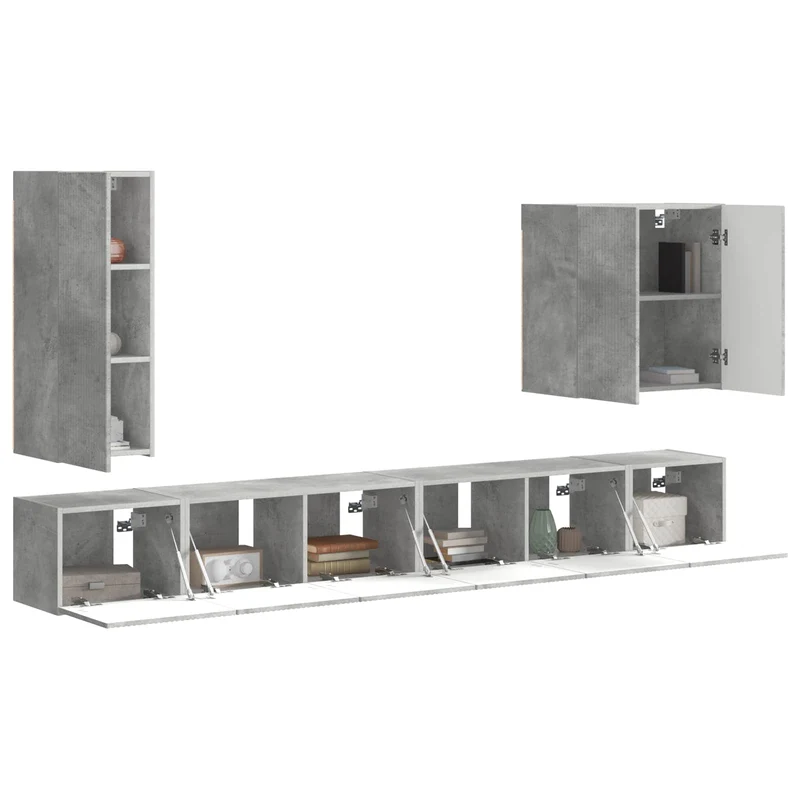TV Wall Cabinet Set 6 pcs Concrete Grey