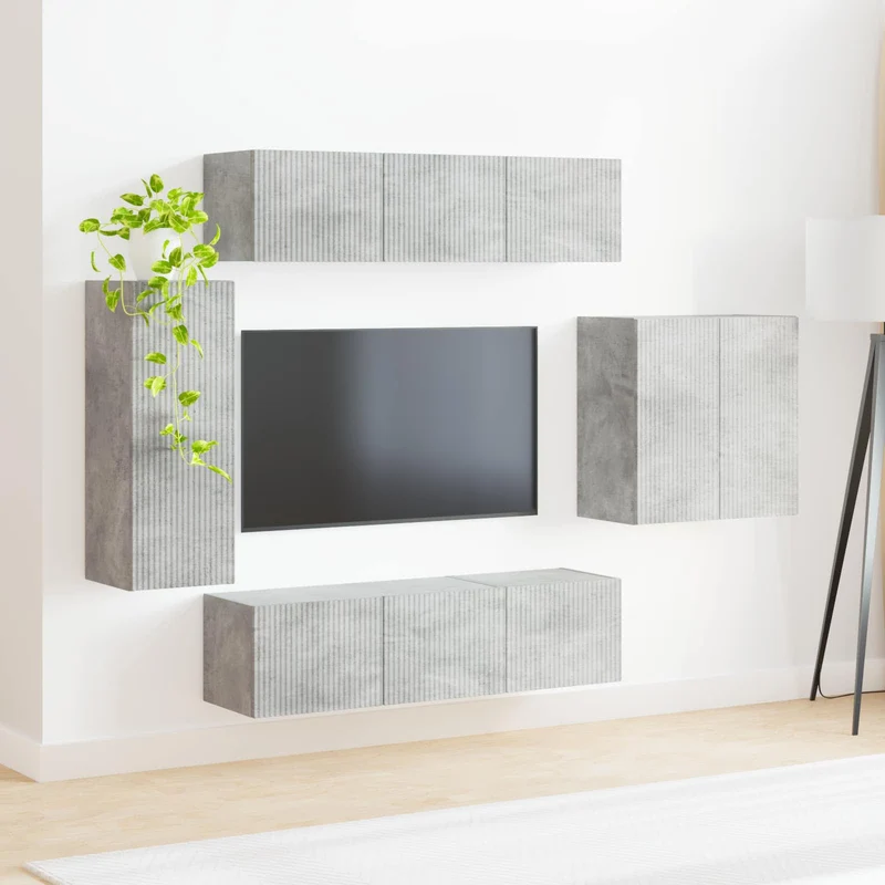 TV Wall Cabinet Set 6 pcs Concrete Grey