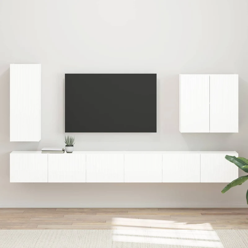 TV Wall Cabinet Set 6 pcs High Gloss White