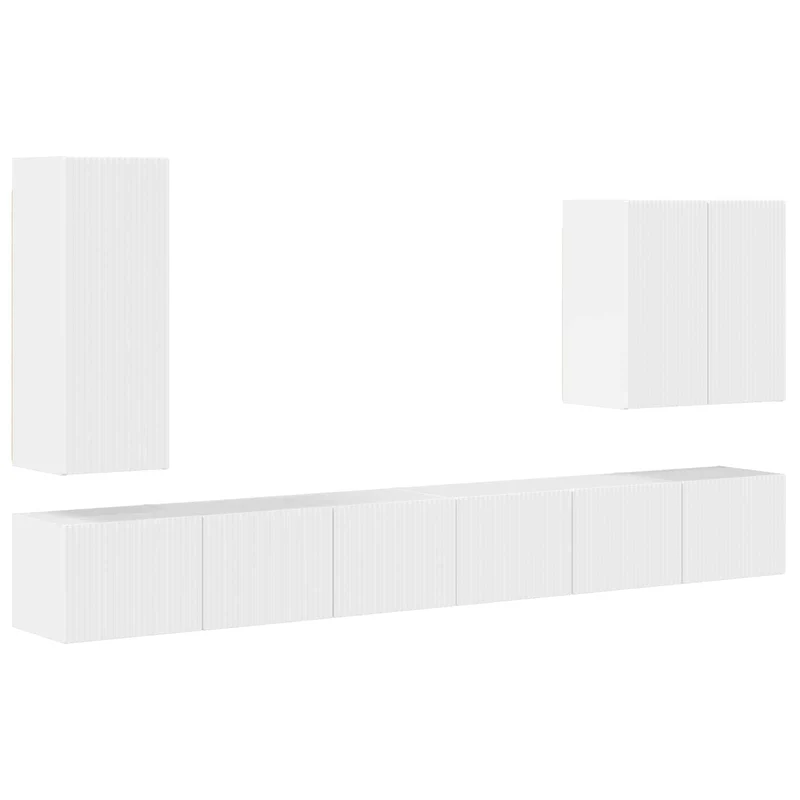 TV Wall Cabinet Set 6 pcs High Gloss White