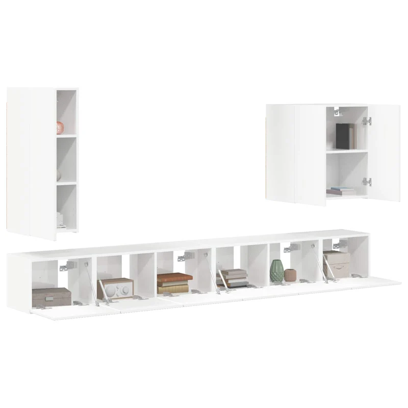 TV Wall Cabinet Set 6 pcs High Gloss White