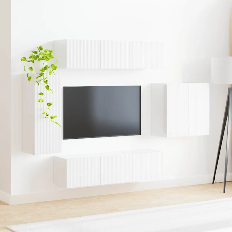 TV Wall Cabinet Set 6 pcs High Gloss White
