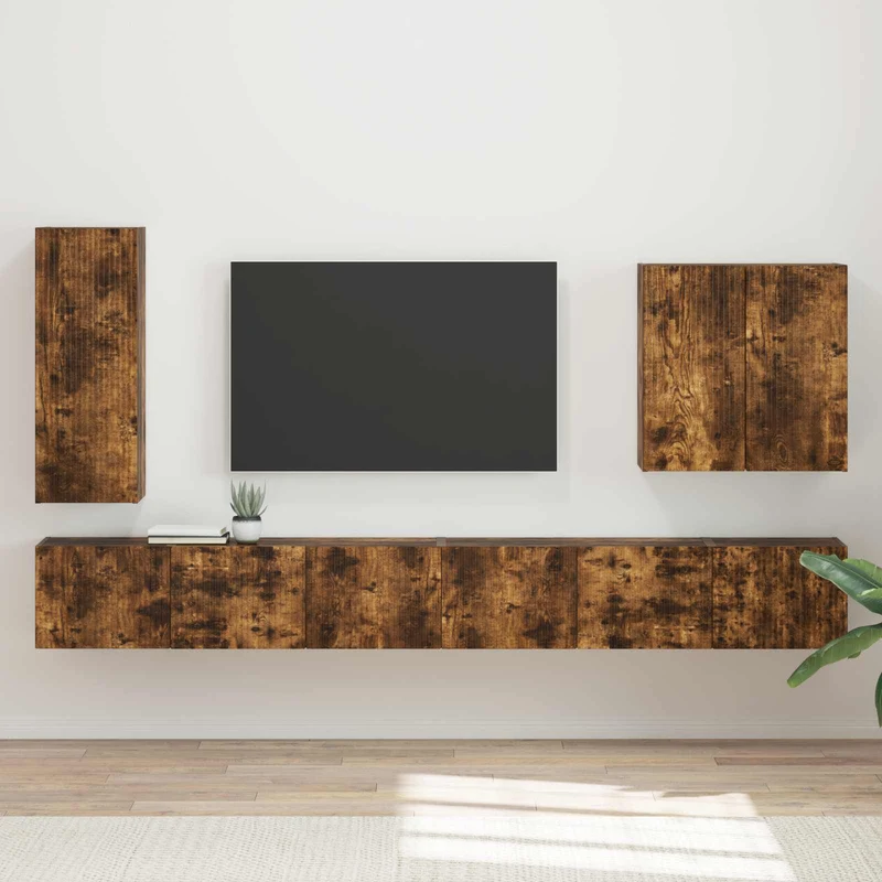 TV Wall Cabinet Set 6 pcs Smoked Oak