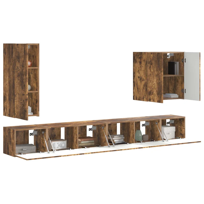 TV Wall Cabinet Set 6 pcs Smoked Oak