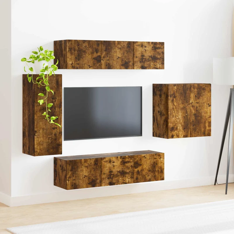 TV Wall Cabinet Set 6 pcs Smoked Oak