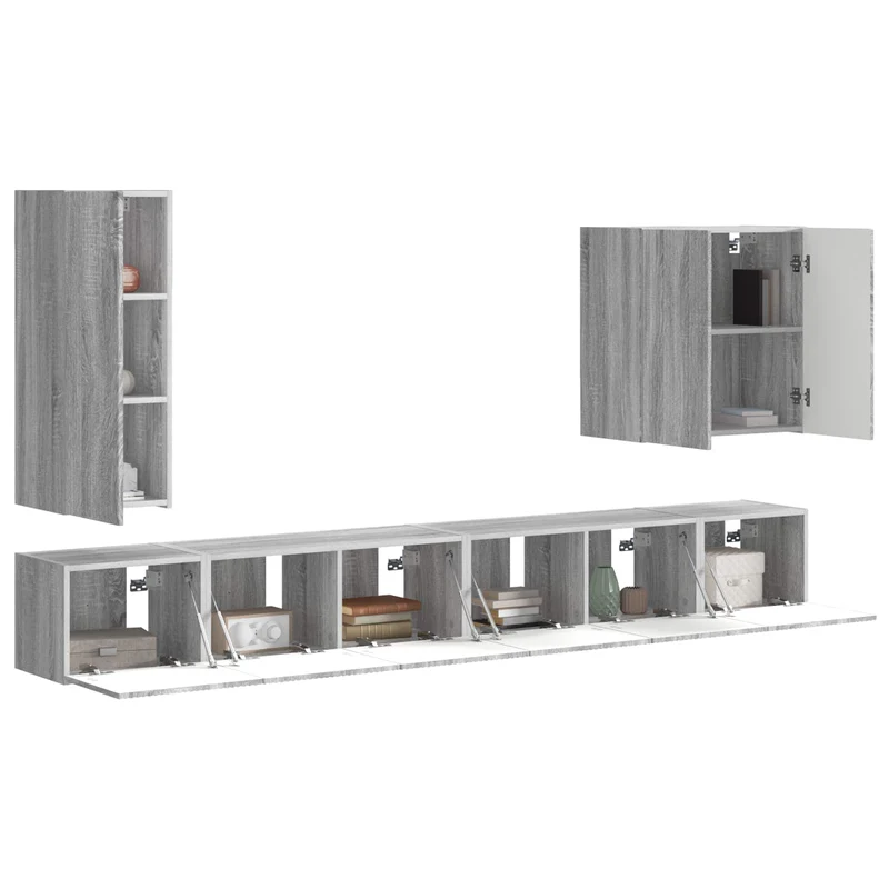 TV Wall Cabinet Set 6 pcs Grey Sonoma