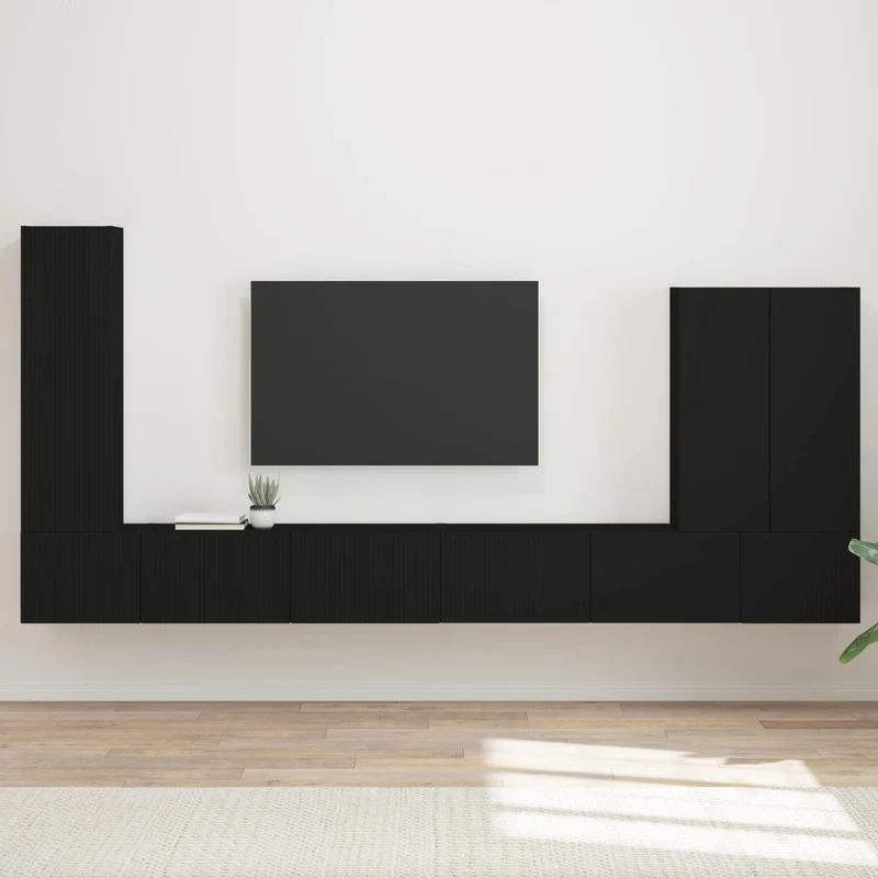 TV Wall Cabinet Set 6 pcs Black