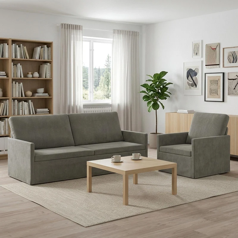 Sofa Set 2 pcs Light Grey Corduroy Fabric