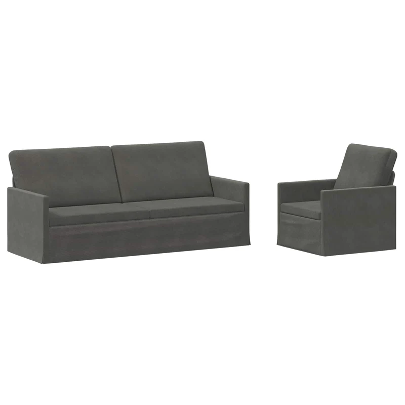 Sofa Set 2 pcs Dark Grey Corduroy Fabric