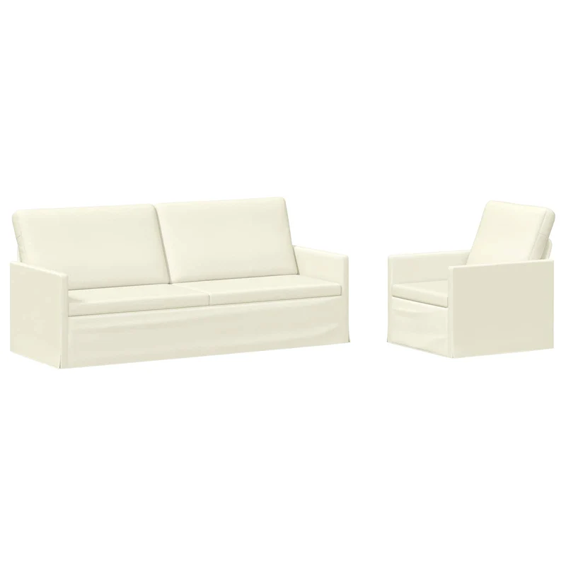 Sofa Set 2 pcs Cream Corduroy Fabric