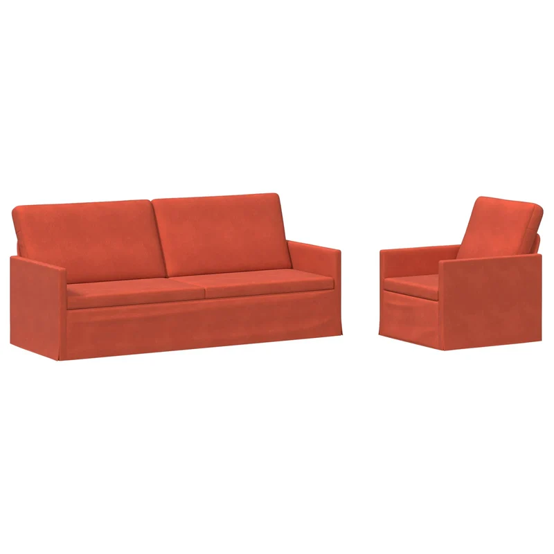 Sofa Set 2 pcs Red Orange Corduroy Fabric