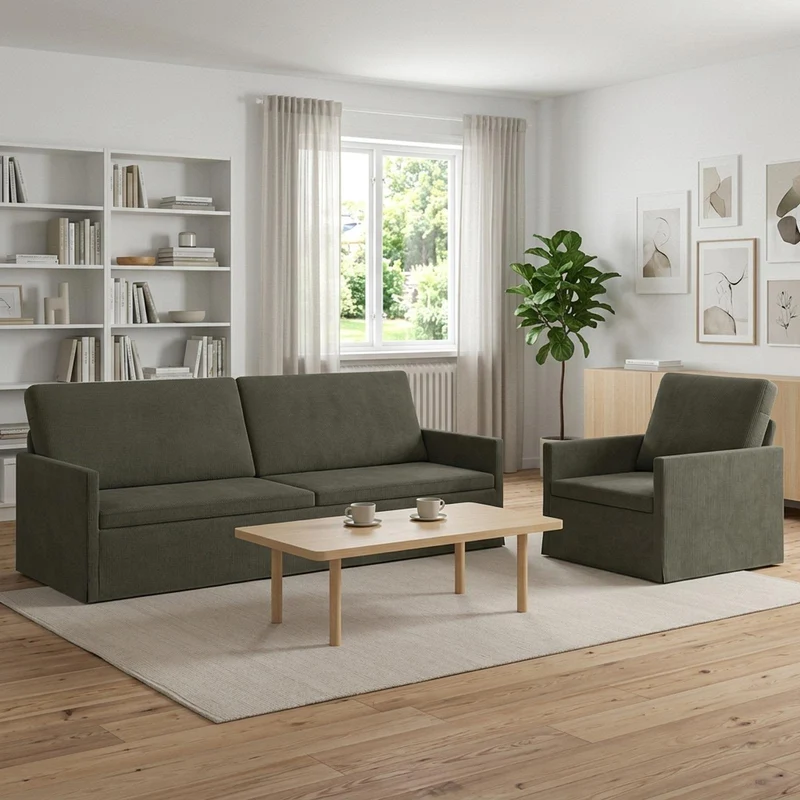 Sofa Set 2 pcs Light Grey Corduroy Fabric