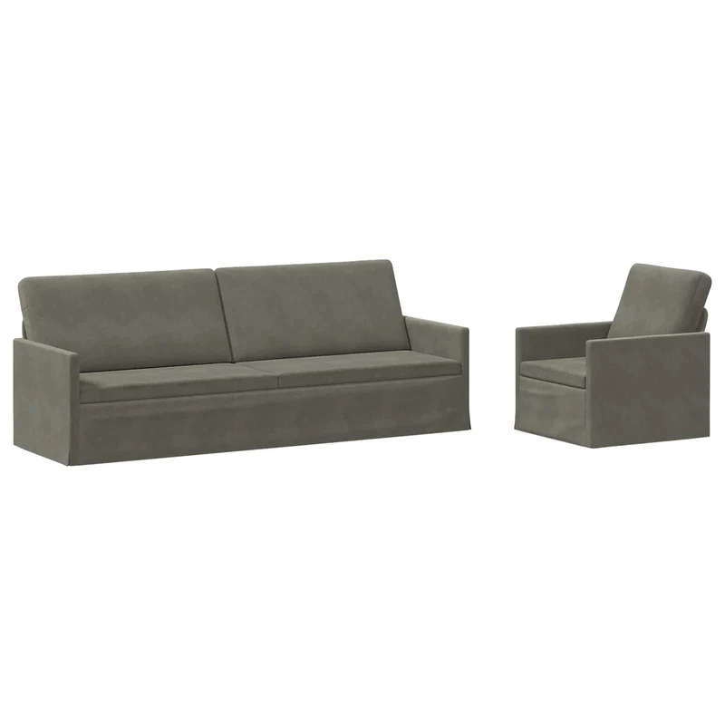 Sofa Set 2 pcs Light Grey Corduroy Fabric