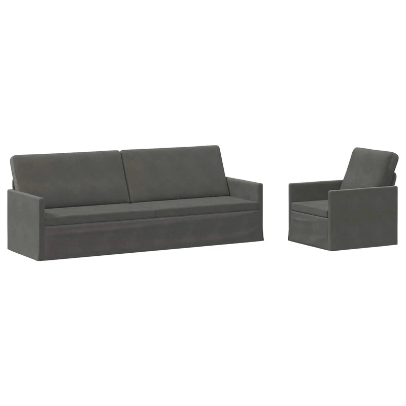 Sofa Set 2 pcs Dark Grey Corduroy Fabric