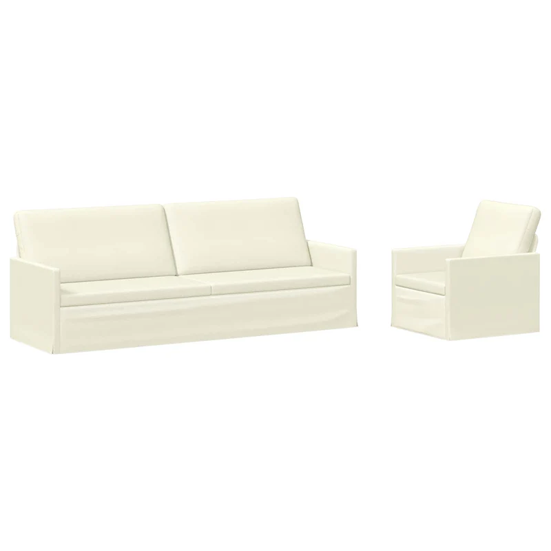 Sofa Set 2 pcs Cream Corduroy Fabric