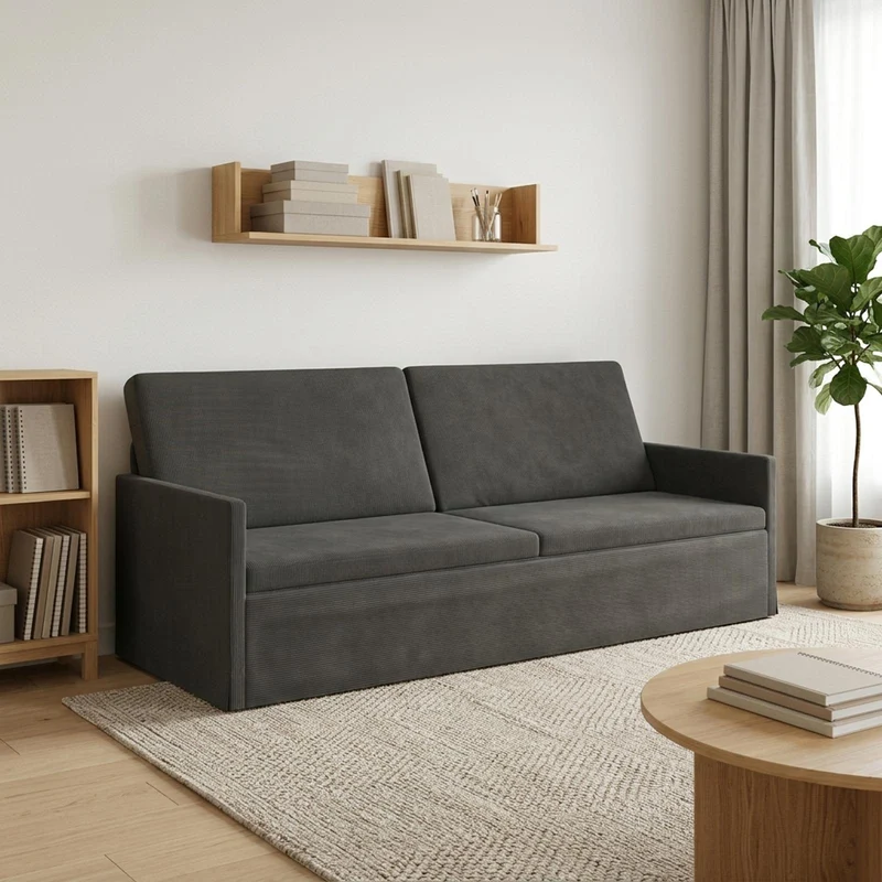 3 Seater Sofa Dark Grey 220 x 81 x 82 cm Corduroy Fabric