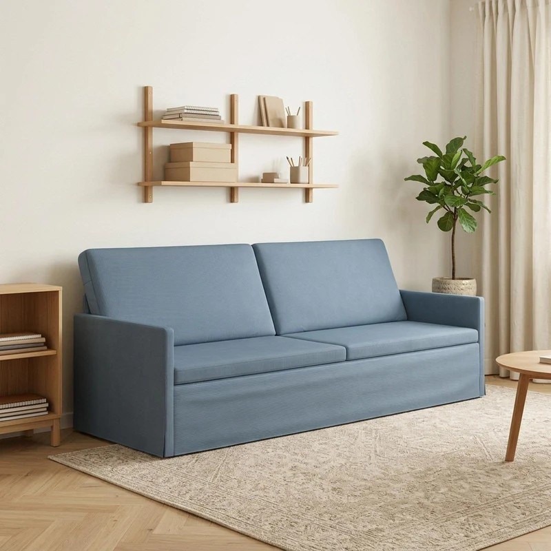 3 Seater Sofa Blue 220 x 81 x 82 cm Corduroy Fabric